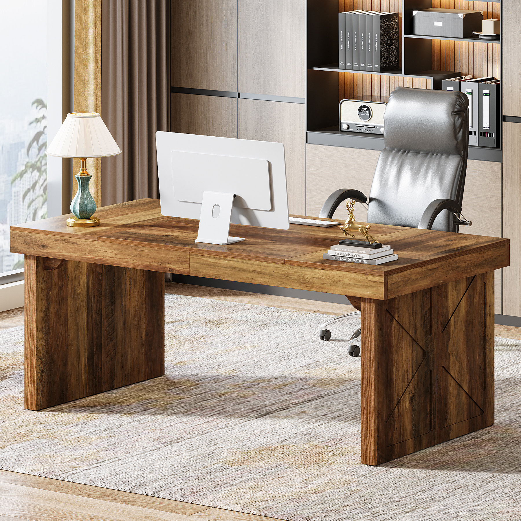Gracie Oaks 63-Inch Wood Executive Computer Desk & Reviews | Wayfair
