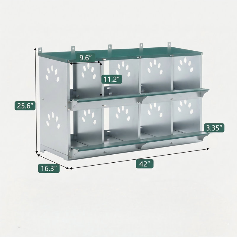 Boîte de nidification en métal à 8 compartiments pour poules pondeuses, conception murale avec ouvertures ventilées pour poulaillers