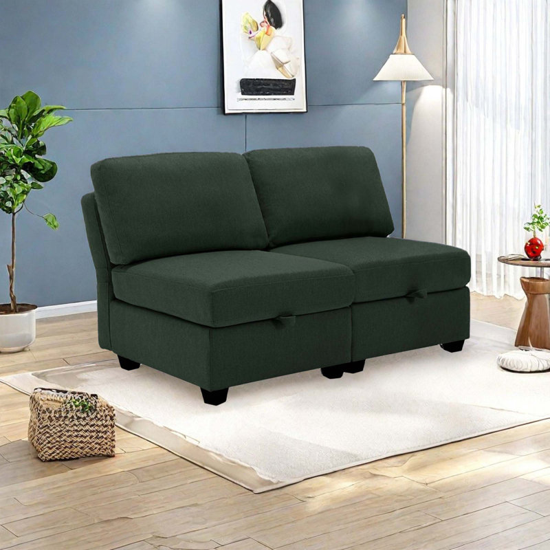 Canapé 2 places en tissu moderne avec coussins et sièges de rangement, Vert