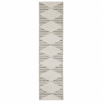 Tapis de couloir à tissage géométrique brun et ivoire 2 pi x 8 pi
