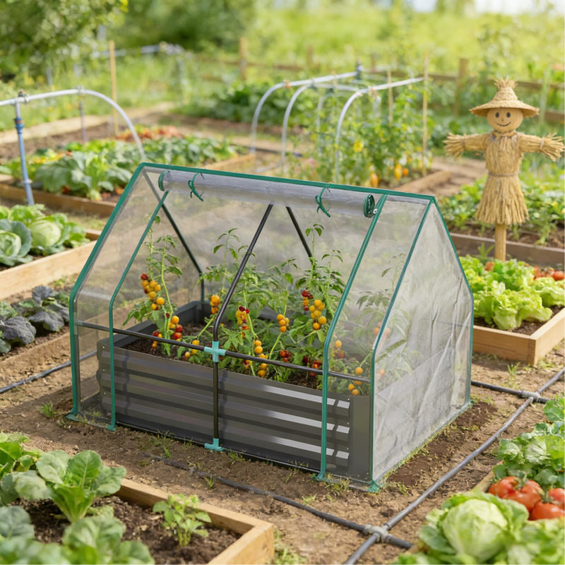 2-In-1 Raised Planter Greenhouse,Raised Garden Bed,Planter Raised Bed, Clear/Dark Gray
