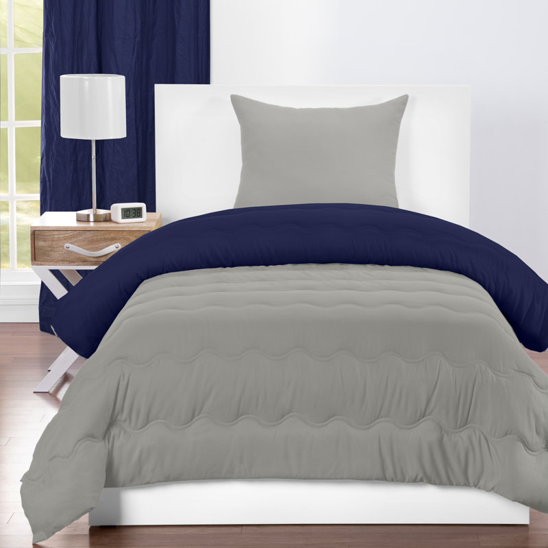 Lil Sis Reversible Comforters Polyester Comforter Set, Twin Comforter + 1 Standard Sham, Deep Blue