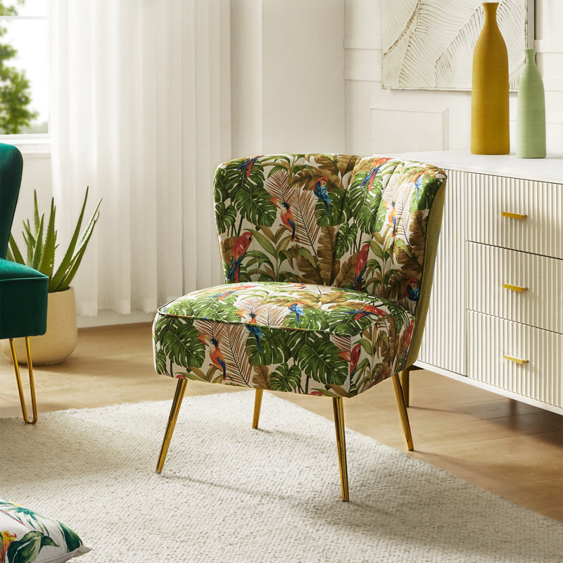 Amata Wooden Upholstery Armless Accent Chair, Green