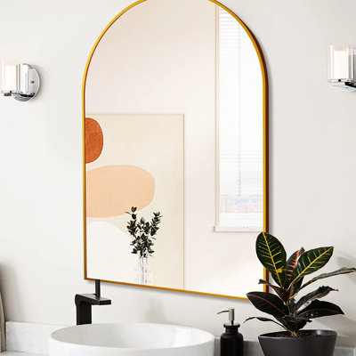 Miroir mural de salle de bain 24 po x 36 po avec cadre en métal doré et verre, cadre incassable pour aluminium de 4 mm de diamètre, installation incluse