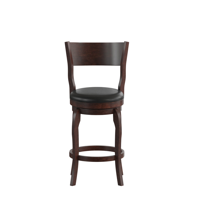 Tabouret Nichola, Tabouret de comptoir (siège d'une hauteur de 25 p, Similicuir noir / cadre espresso