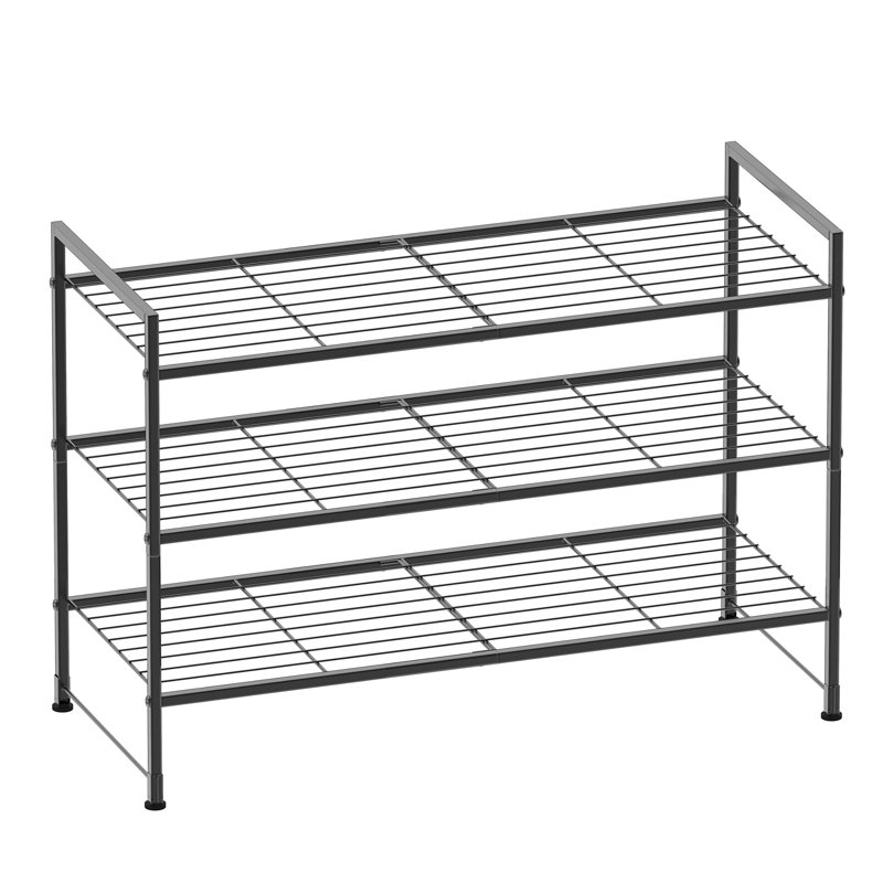 Black Metal 9 Pair Stackable Shoe Rack