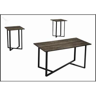 Ensemble de table chic 3 pièces avec stratifié brun foncé et base en métal noir élégant, parfait pour les salons modernes