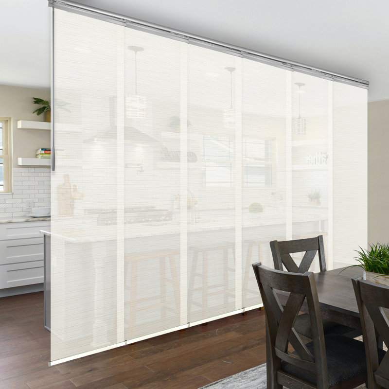 Store vertical en filigrane semi-diaphane, Nickel satiné, L 130 po x L 116 po