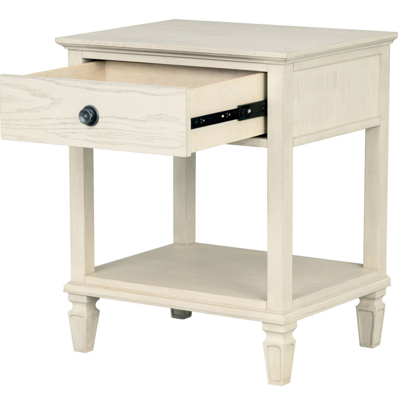 Table de chevet antique crème avec tiroir de rangement ouvert et tablette, chevet en bois naturel, assemblage requis, pieds solides, armoire simple de 24 po de largeur et de 28,5 po de hauteur, requis, placage