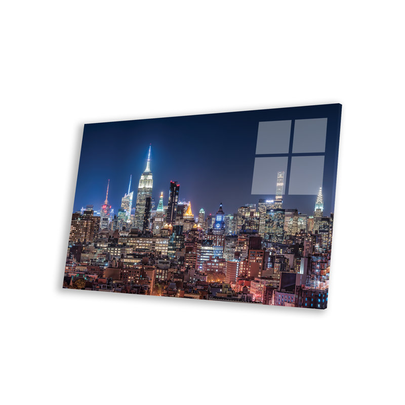 Midtown Manhattan avec l'Empire State Building de nuit, H 16 po x l 24 po x P 0,25 po
