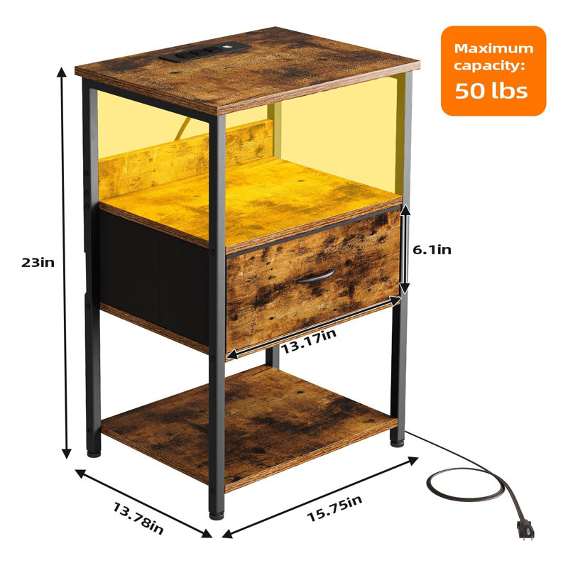 Table de chevet avec station de charge et lumières DEL