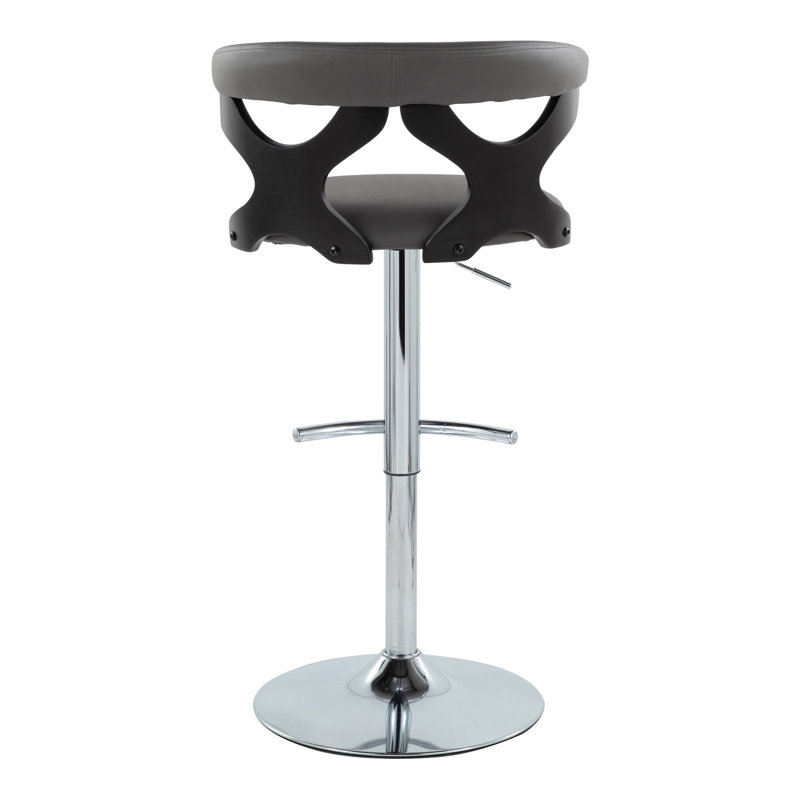 Gray Faux Leather Adjustable Swivel Barstool with Chrome Base