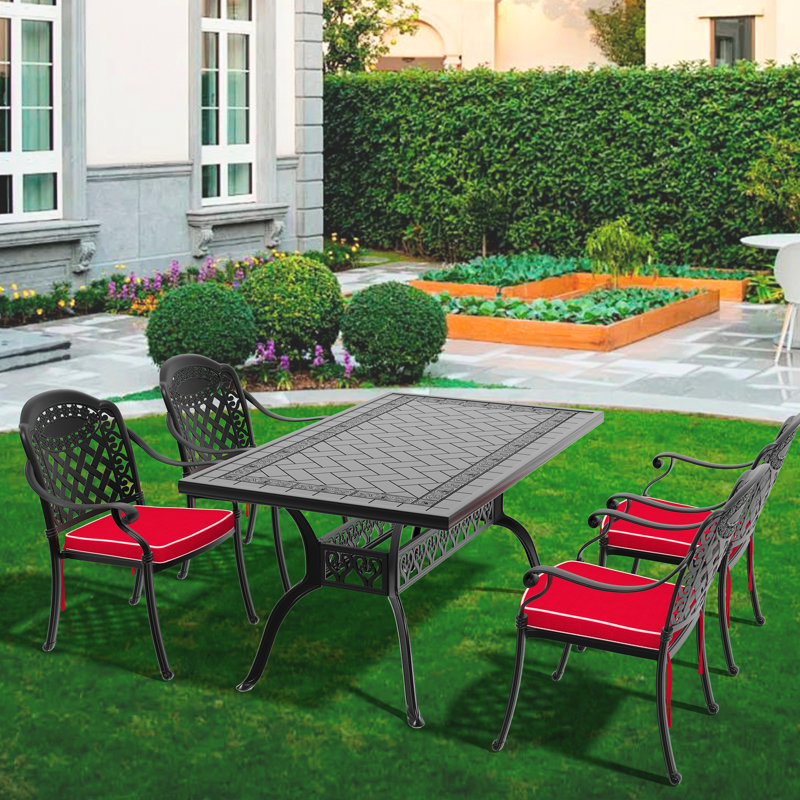 Mobilier de patio en fonte d'aluminium - noir, avec chaises empilables et coussins résistants au soleil