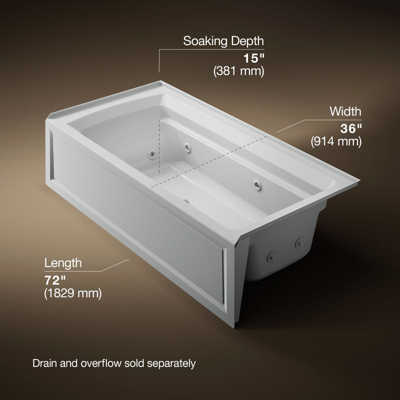 Archer Alcove 72" x 36" Whirpool Bathtub, Ice Grey, Right