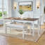 Ensemble de salle à manger extensible 6 pièces, table de campagne en chêne avec 4 chaises et banc rembourrés, brun / beige-133446345-133446347-133446344