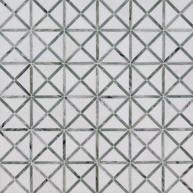 Verdant Green Geometrica Pattern 12" X 12" Polished Marble Mosaic Tile