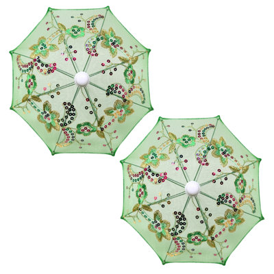 Pack Of Mini Lace Umbrella Parasols With Sequins - Delicate Dolls Size Decorative Small Umbrella For Weddings, Baby Showers, Parties And Events - 11.6 Inch Diameter ()