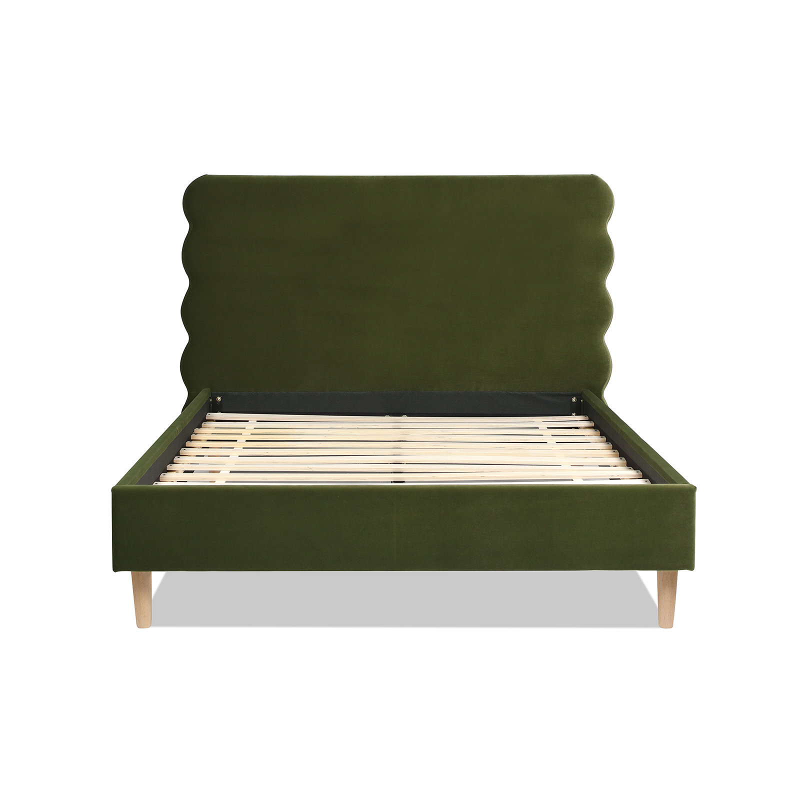Henley Upholstered Scalloped Bed, Olive Green Velvet, Queen
