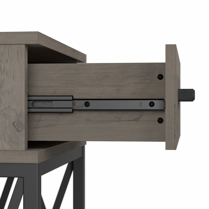Driftwood Gray Industrial End Table with Storage Drawer