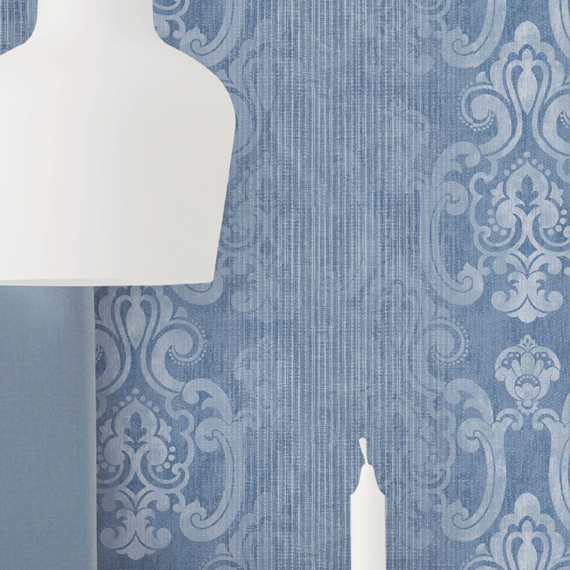 Rouleau de papier peint rayé damassé L 33 pi x l 21 po, Bleu foncé