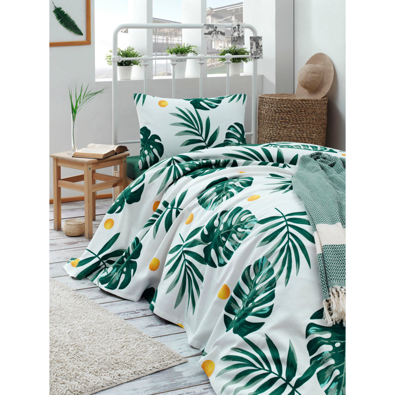 Ensemble 100% coton 100% coton vert, blanc et jaune, 63 po x 93,3 po | Comprend 1 taie d'oreiller (19,7 po x 27,6 po) | Lavable à la machine à 86 ° F | Doux, durable, 160 g / m², 142 fils pour un confort ultime