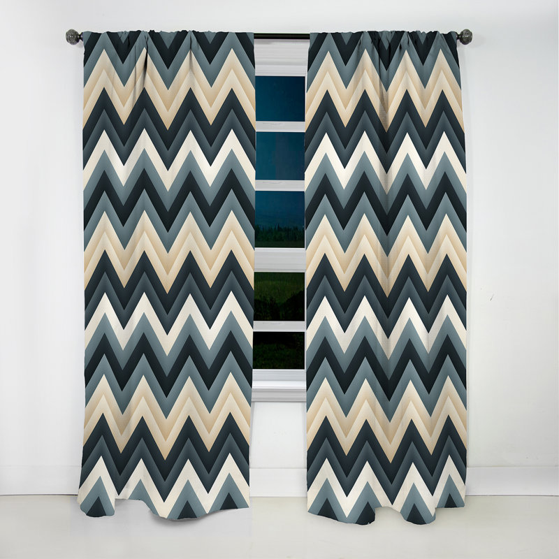 Motif à chevrons géométriques neutres gris et gris III - Rideau occultant à chevrons - 1 panneau, L 52 po x L 108 po