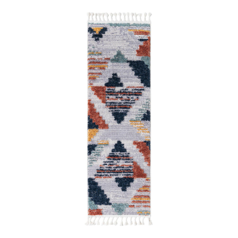 Polypropylène tissé à la machine Kinde Southwestern intérieur / extérieur gris, Tapis de couloir 2 pi x 6 pi