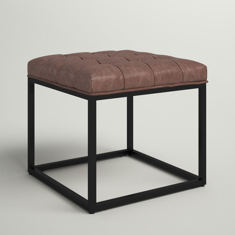 Repose-pieds carré standard en similicuir touffeté de 18 po Reade, Noyer brun