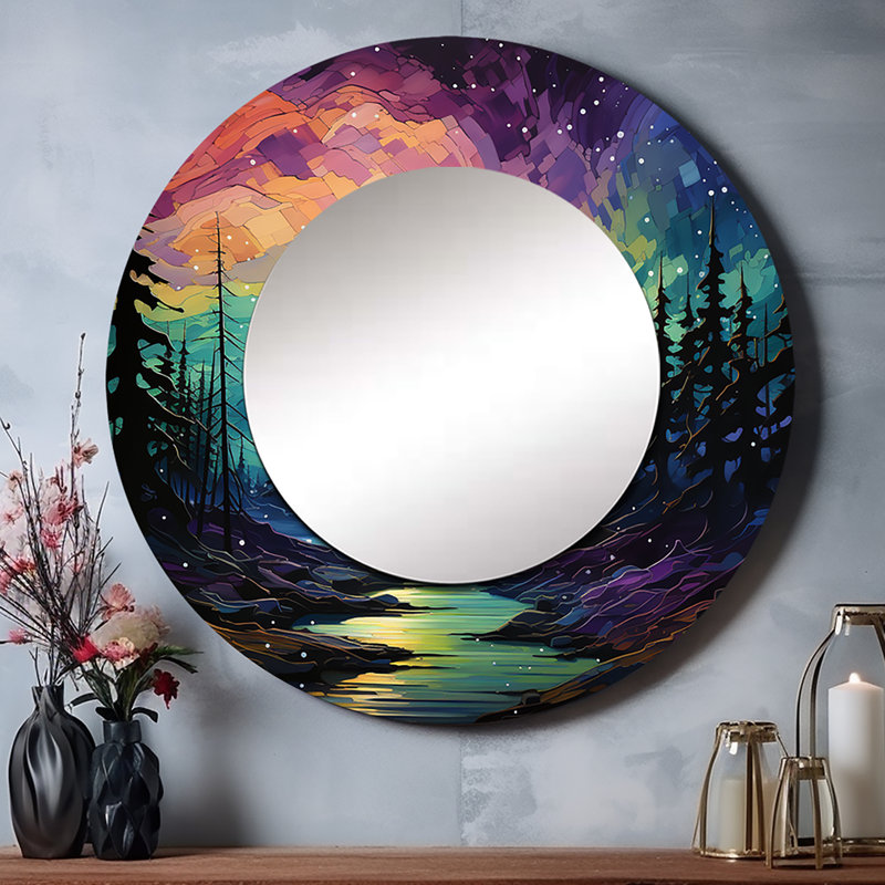 Aurora Borealis Aurora Symphony VII - Aurora Borealis Yellow Large Round Mirror, 29" x 29"