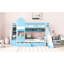 Lit superposé Twintwin avec 2 tiroirs, 3 tablettes et glissière - bleu. Fabrication en bois massif depuis plus de 6 ans. Aucun sommier tapissier requis. 106,3 po x l 76,6 po x H 72,8 po. Capacité de poids de 250 lb par glissoire bleue. 6.-118104176-118104178