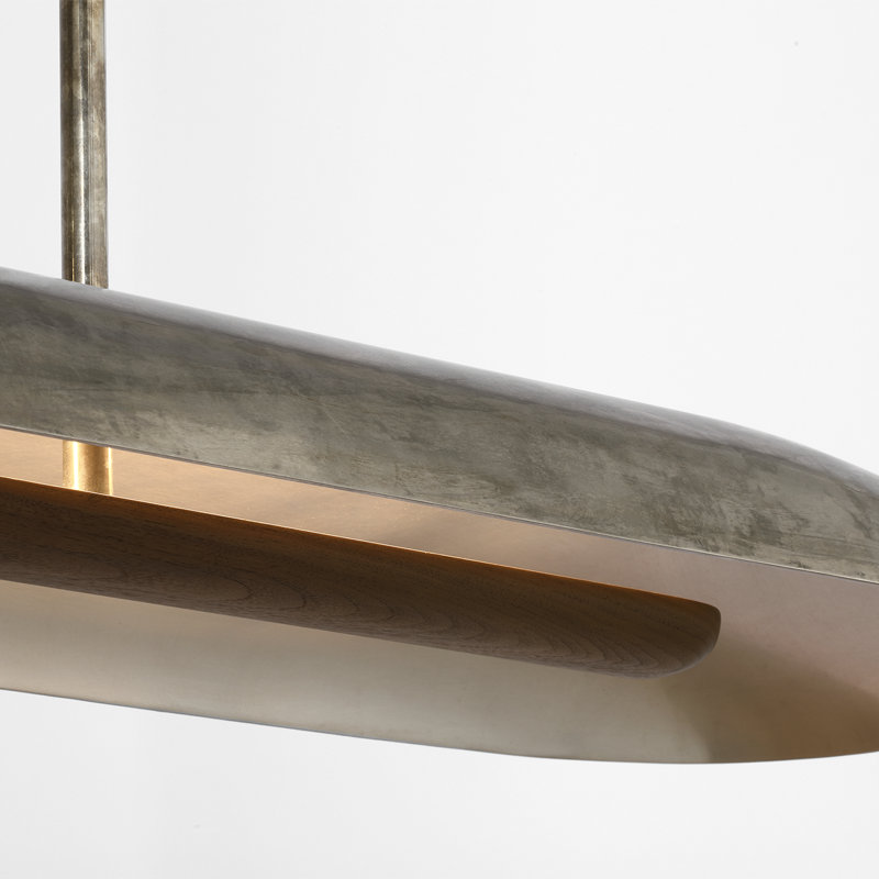 Anne-Marie Barton Remi 60" Linear Pendant, Mottled Pewter and Warm Walnut