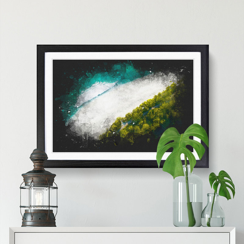 Beach View In The Maldives Paint Splash - Framed Print, Black Framed, 45cm H x 63cm W x 2cm D