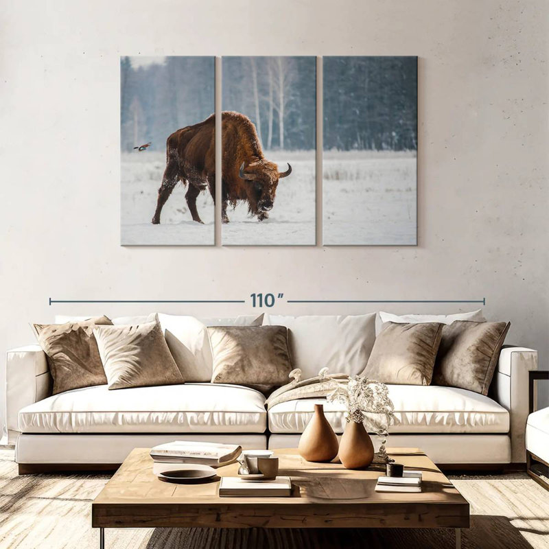 Brampt Bison In Snowy Forest, 48" H x 74" W
