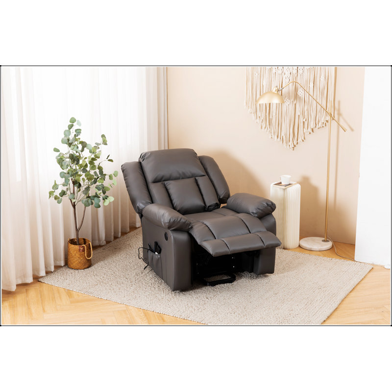 Hot Massage Manual Lounge Chair With Rocker Arms, Rotating Fabric, And Cup Holder For Ultimate Living Room Comfort, Gray