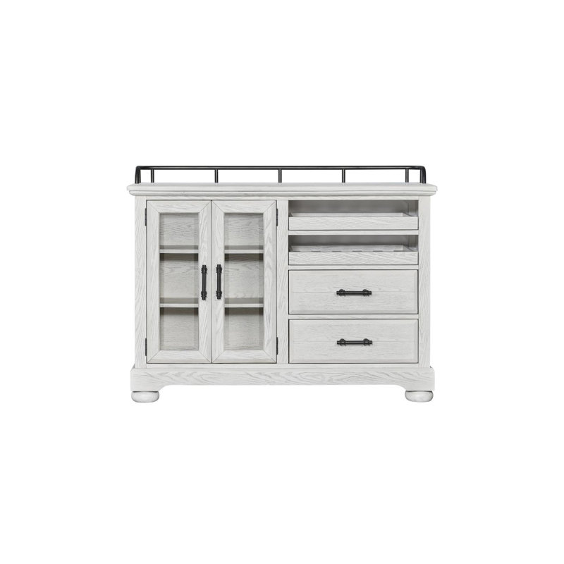 Preciado Dining Server with Wine Storage & Glass Doors – Whitewashed Elm Veneer, White
