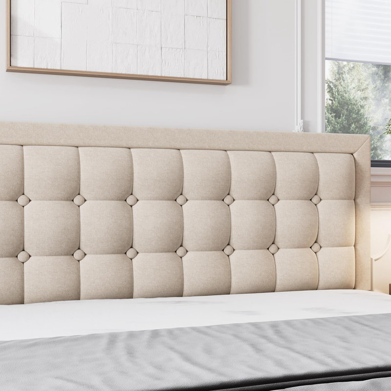 Lit plateforme tapissier Nourdane, Beige, Double