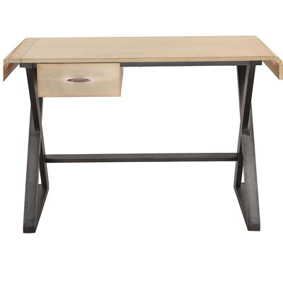 Golden Aluminum Alloy Grey Writing Desk with X-shaped Metal Base