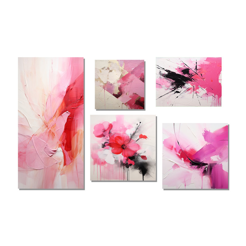 «Gold and Pink Minimal Abstract River I», ensemble d'art mural sur toile abstraite de 5, Toile tendue