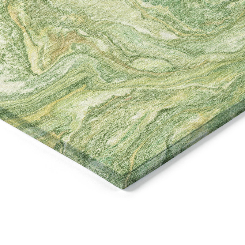 Machine Washable Indoor/Outdoor Xhevrie Green Rug, Rectangle 1'8" x 2'6"