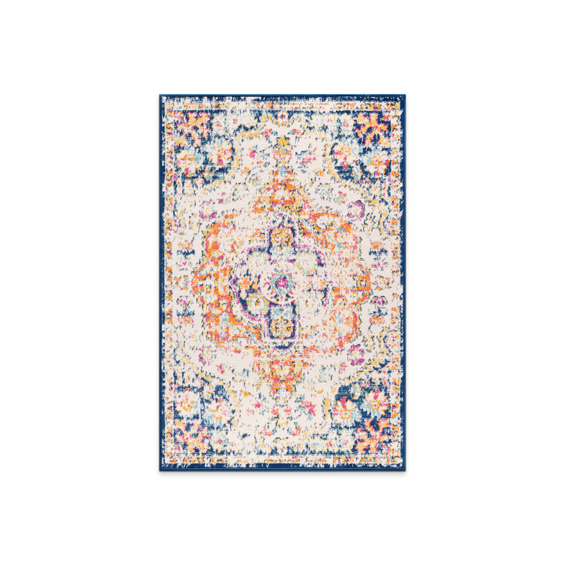 Beverly Oriental Orange/Blue/Cream Area Rug, Rectangle 2'7" x 4'