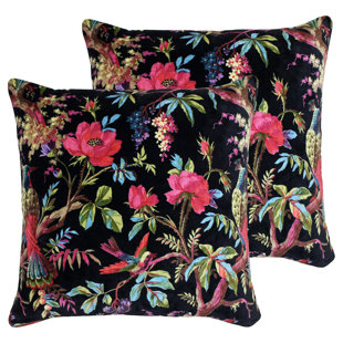  Floral Cotton Velvet Filled Cushion Twin Pack (Set of 2)