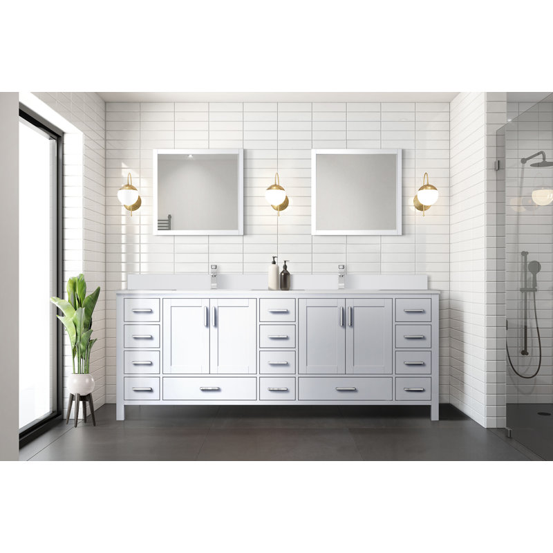 Jacques 84 in. W x 22 in. D Double Bath Vanity, and 34 in. Mirrors, White, White Quartz