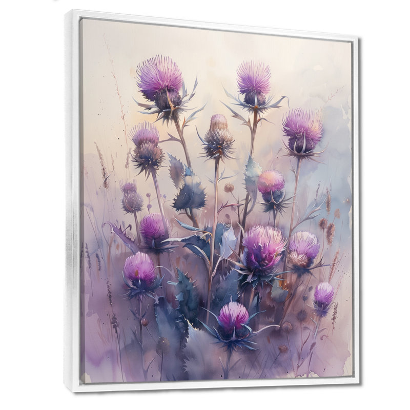Mauve parfumée chardon - salon d'art mural Thistle, Toile encadrée flottée blanche, H 20 po x l 12 po x P 1 po