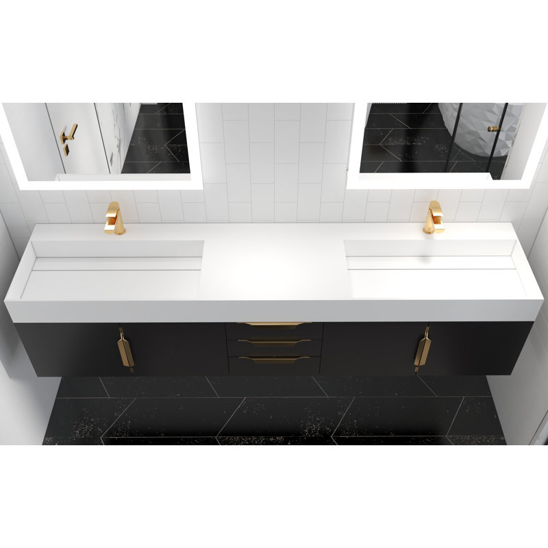 Meuble-lavabo double 84 po avec plateau Amazon, Blanc, Noir, Or