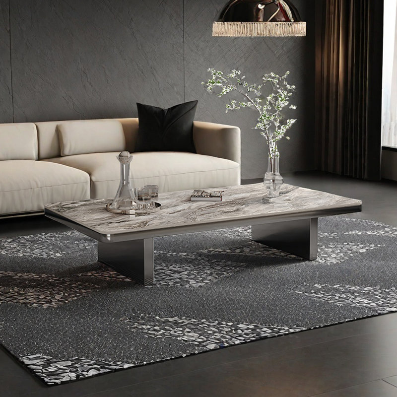 Rectangular rock slab floating coffee table, Colorful, 13.8" H x 55.1" L x 31.5" W