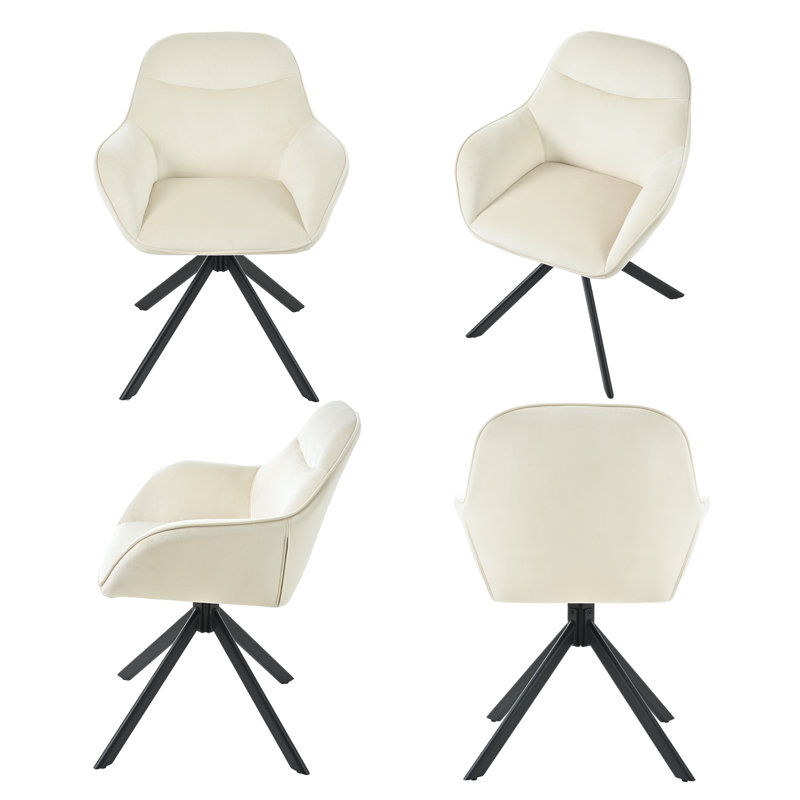 48.5cm H Fabric Upholstered Dining Chair with Arm, White Velvet