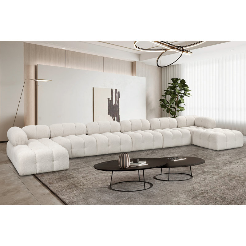 Canapé modulaire rembourré 204 po Ames, Tissu crème bouclé