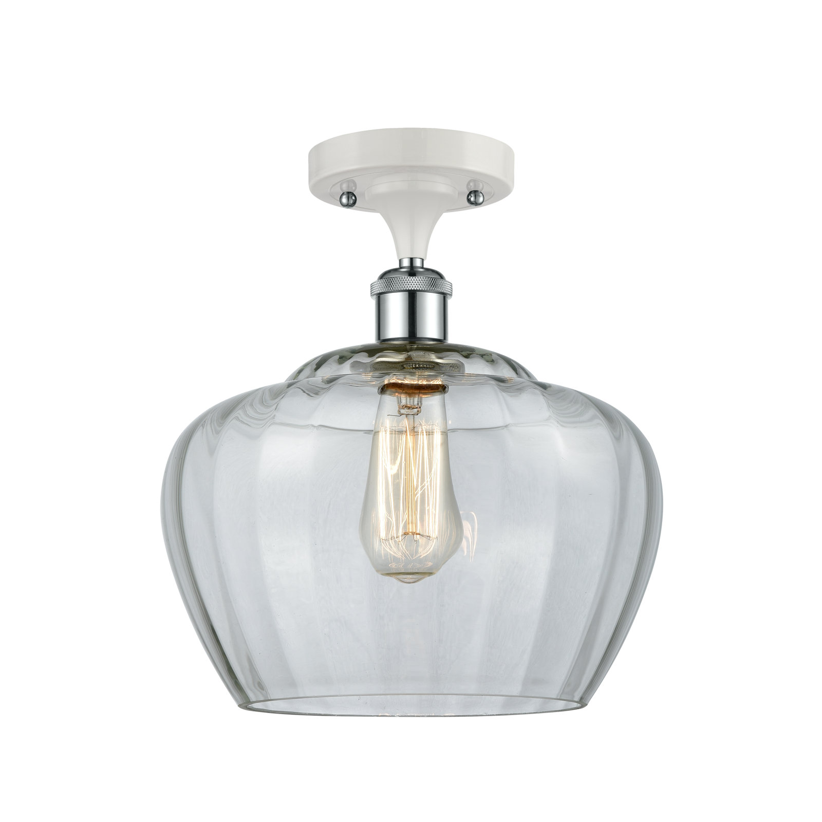 Renee Single Light Glass Semi Flush Mount, Clear, White/Polished Chrome, Bulb Not Included