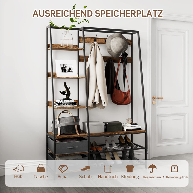 Alvia 122 cm W Hall Tree with Storage Bench and Shoe Storage