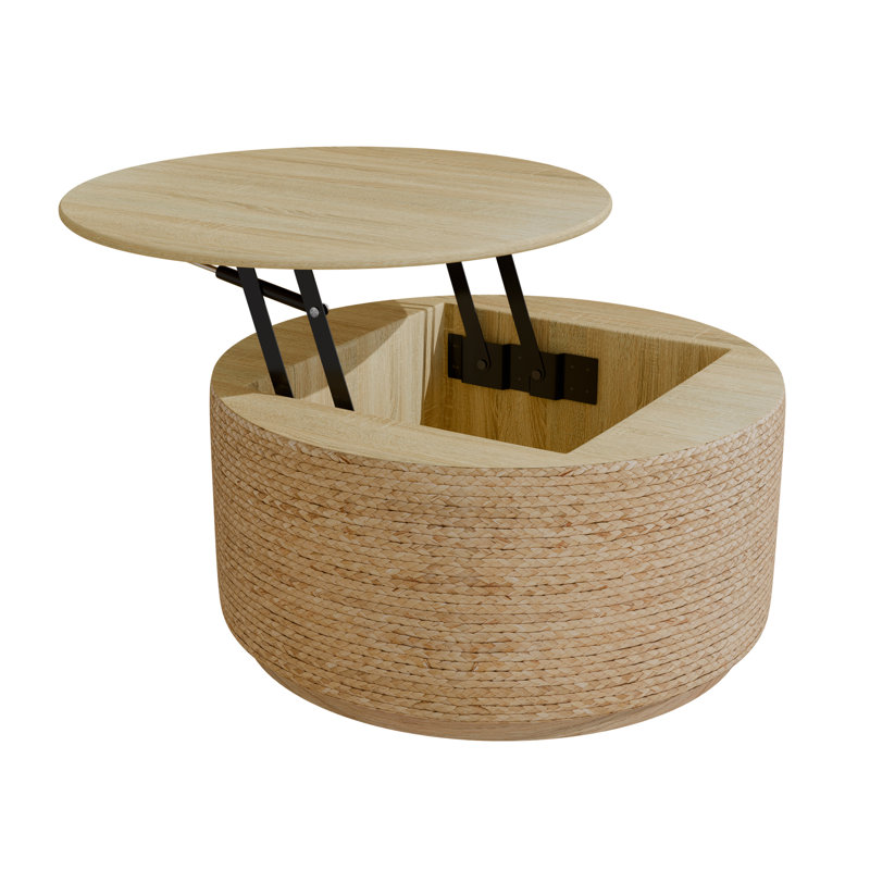 Table basse en rotin à plateau relevable avec rangement